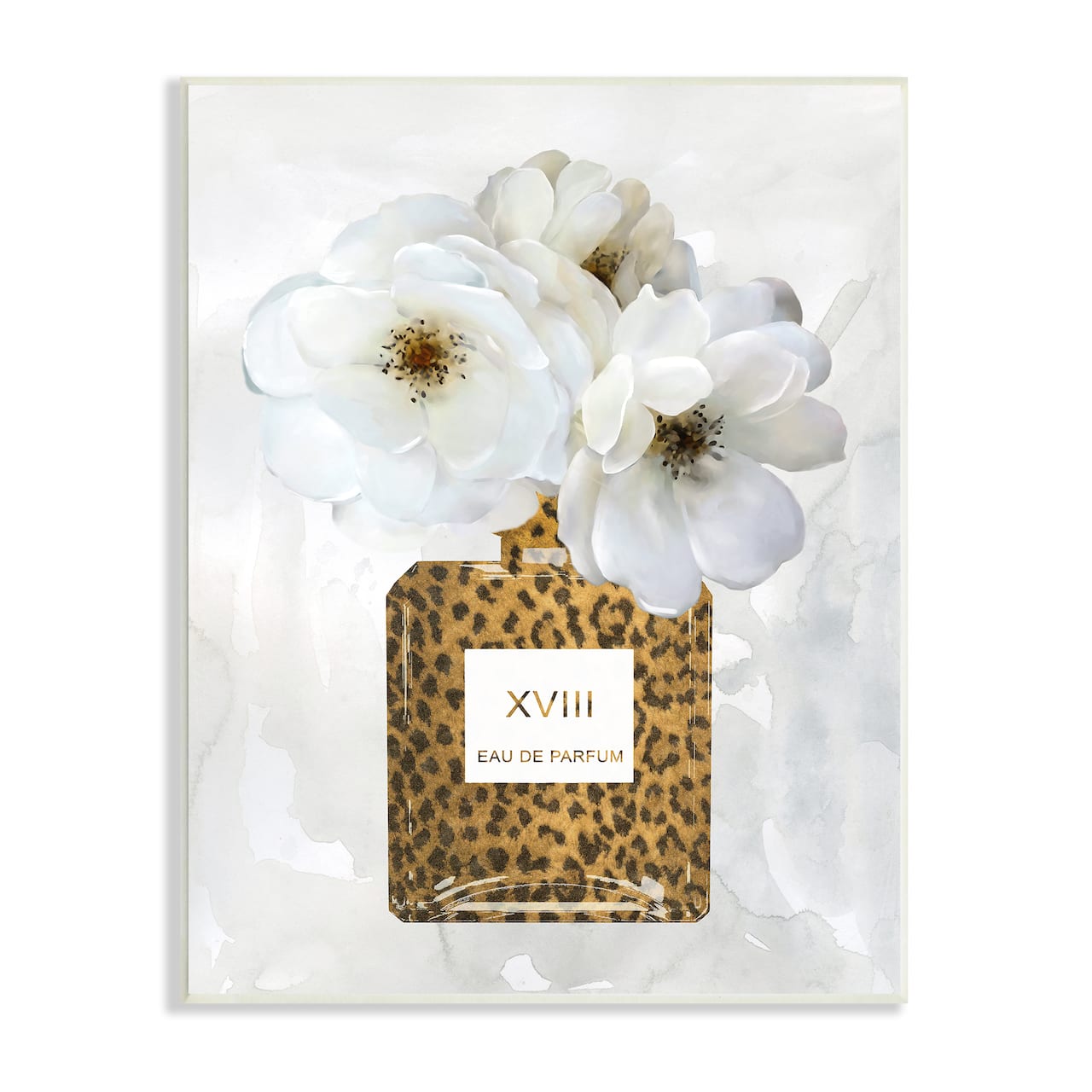 Stupell Industries Leopard Print Perfume Bottle Glam White Spring Florals Wall Plaque